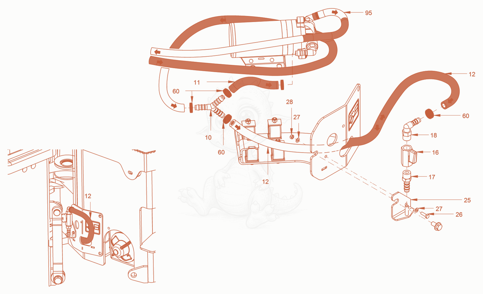 Exploded parts diagram of the frost protection forsprinkling of a Wacker Neuson RD18-100C.3, with numbered balloons