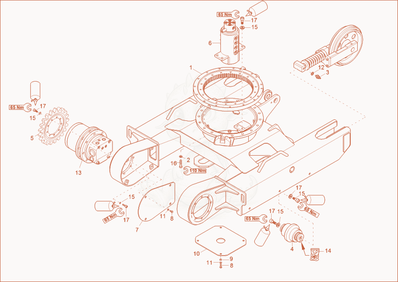 Exploded parts diagram of the undercarriage of a Wacker Neuson 1404, with numbered balloons