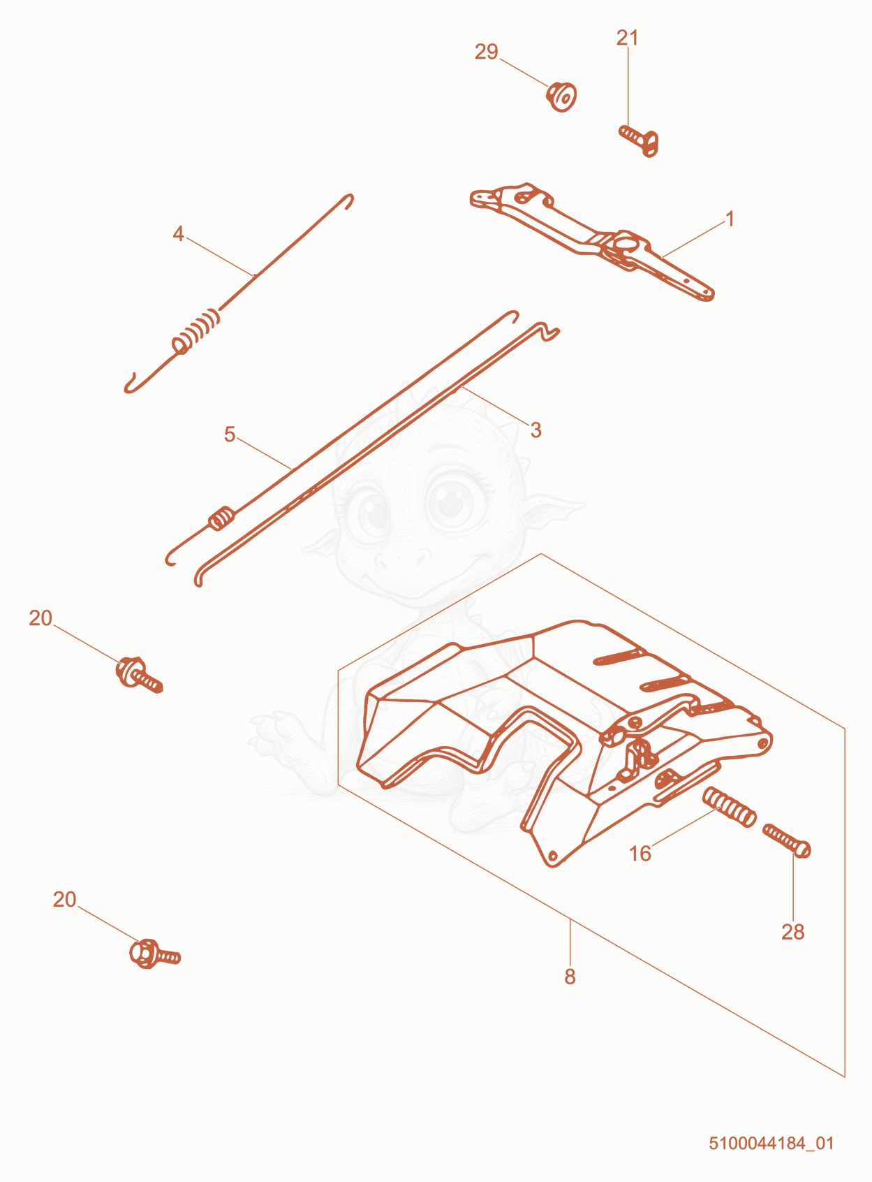 Despiece del Throttle Control Kit de una máquina Wacker Neuson GP5600A, con globos numerados
