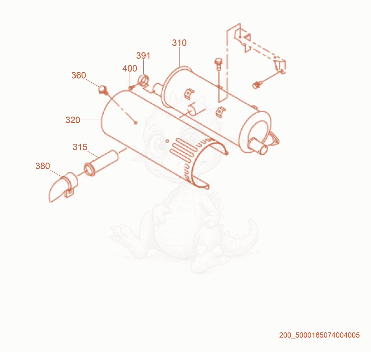 Exploded parts diagram of the Muffler of a Wacker Neuson CRT36-25, with numbered balloons