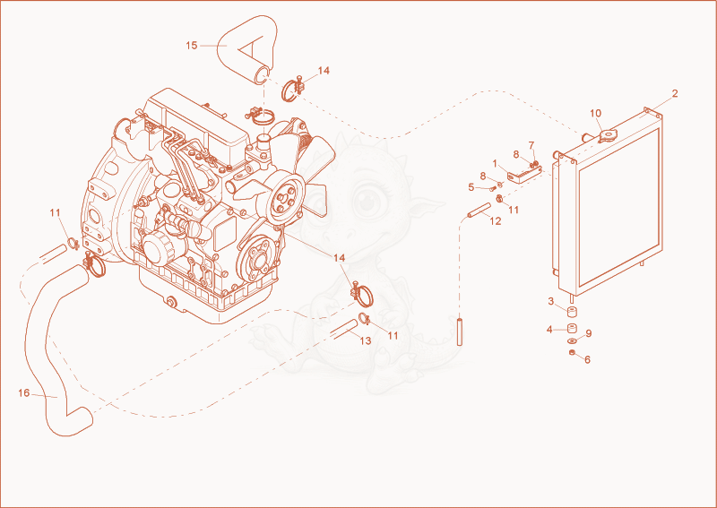 Exploded parts diagram of the cooler of a Wacker Neuson 1200/2002, with numbered balloons