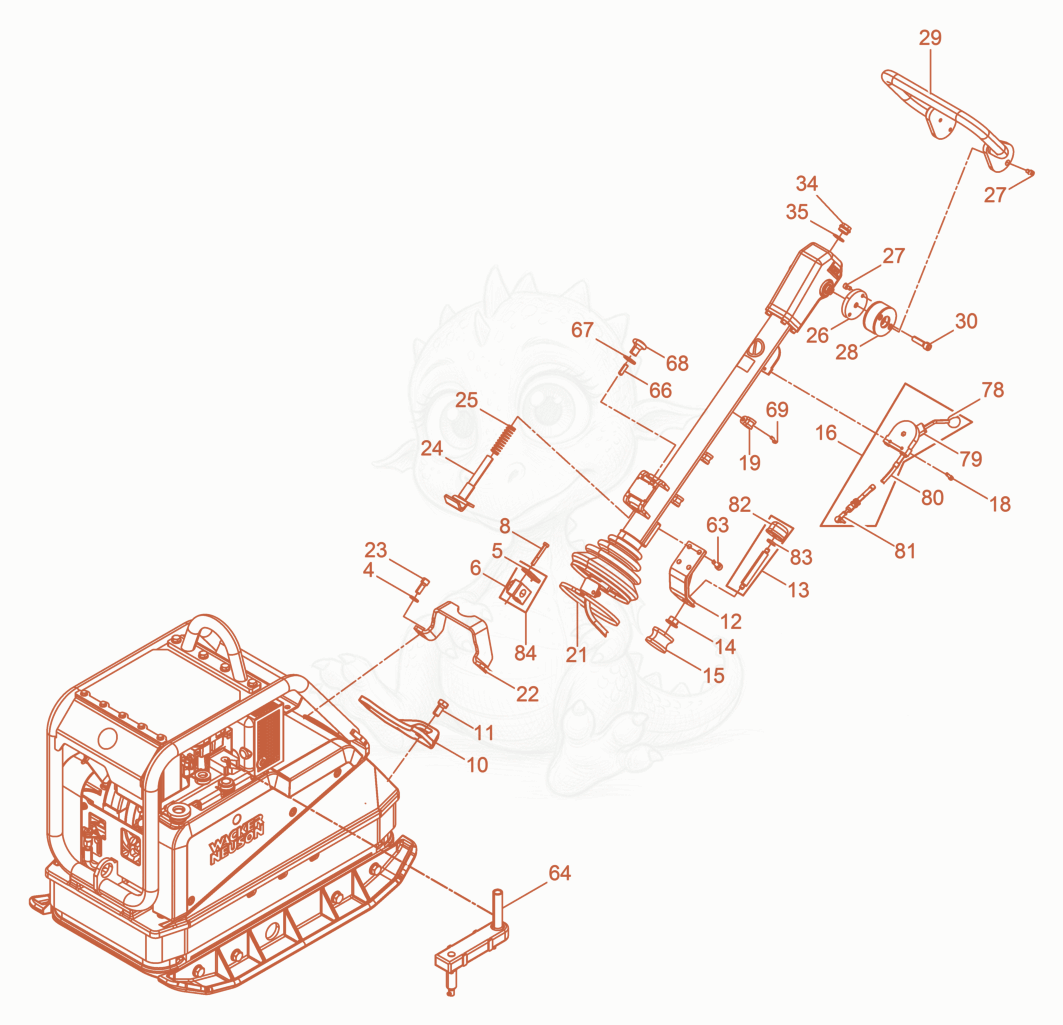 Exploded parts diagram of the Vibration Plate of a Wacker Neuson DPU5545H, with numbered balloons
