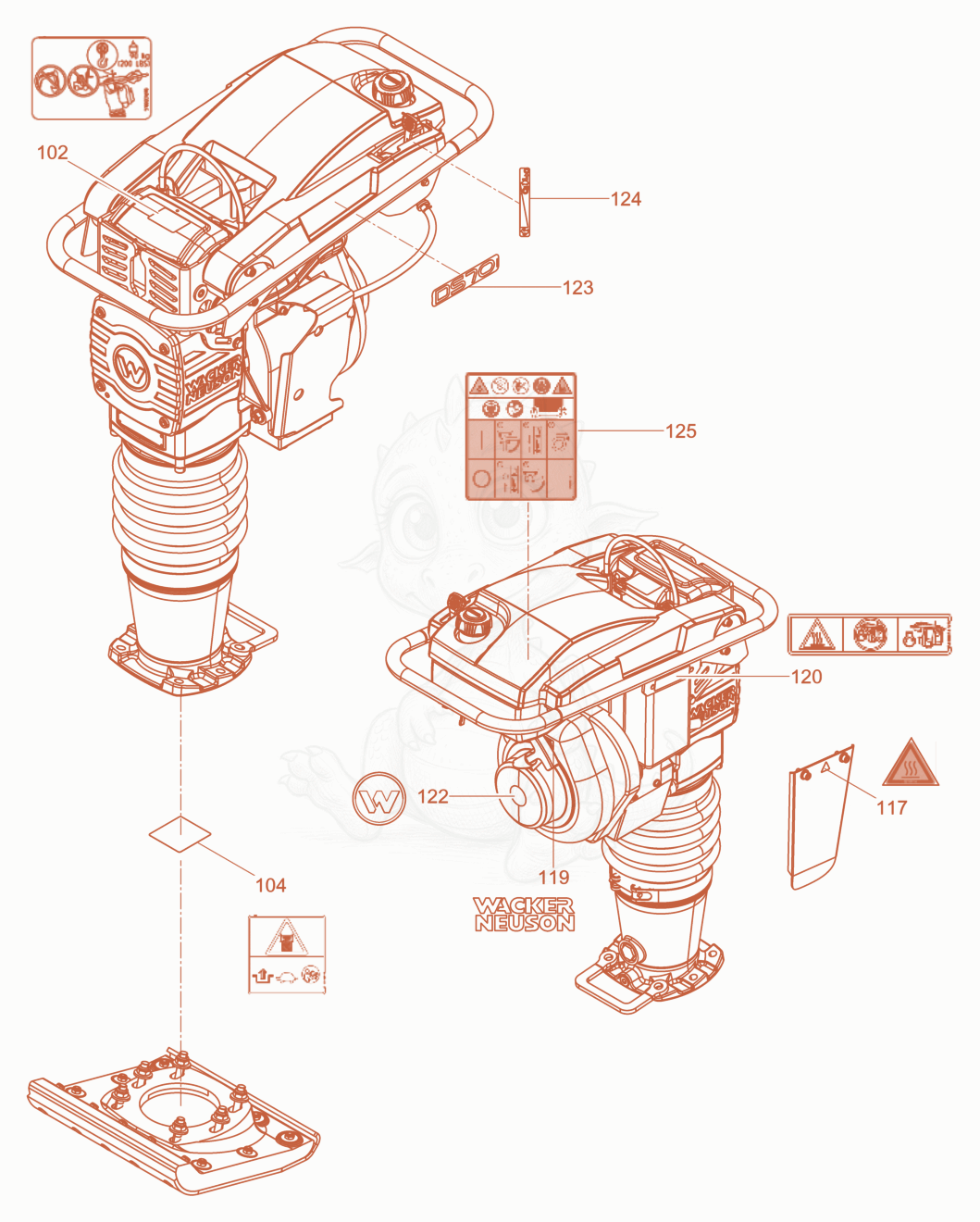 Despiece del Label de una máquina Wacker Neuson DS70Y13INLRC, con globos numerados