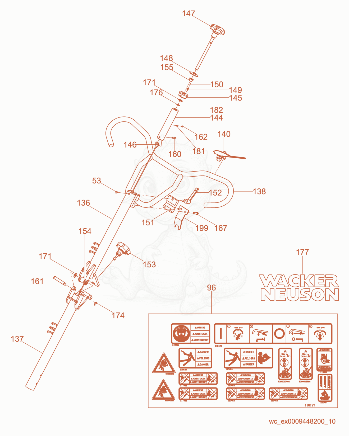 Despiece del Handle-Electric de una máquina Wacker Neuson CT36-400E, con globos numerados