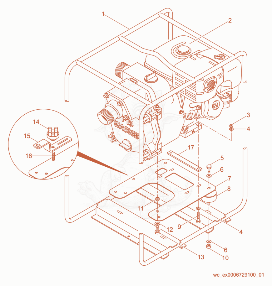 Exploded parts diagram of the Frame cpl. of a Wacker Neuson PT3A, with numbered balloons