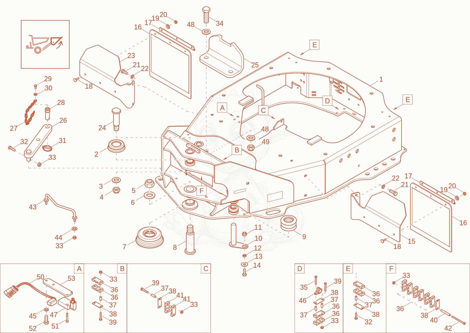 Exploded parts diagram of the front frame (option) of a Wacker Neuson DW20-2, with numbered balloons