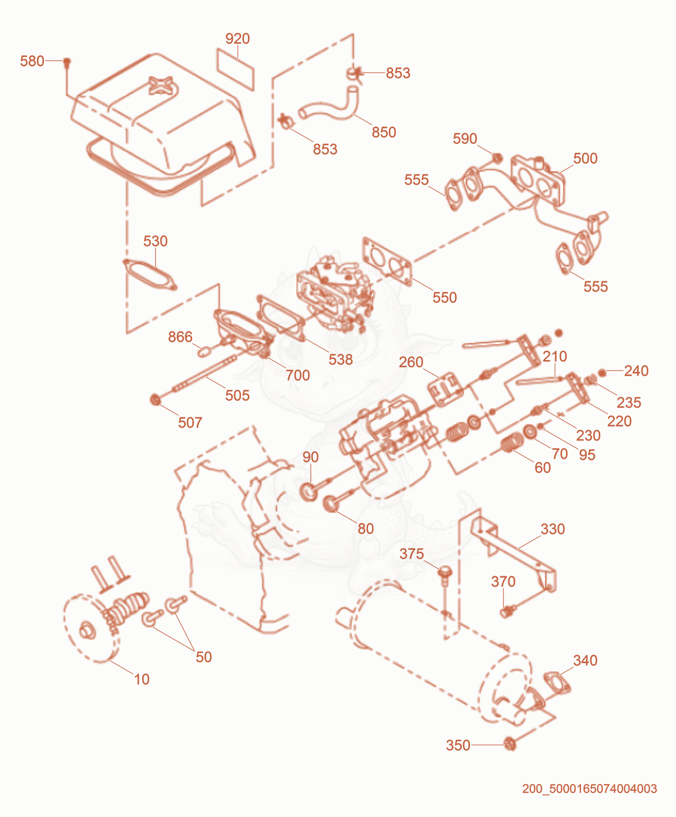 Exploded parts diagram of the Intake/Exhaust of a Wacker Neuson CRT36-25, with numbered balloons