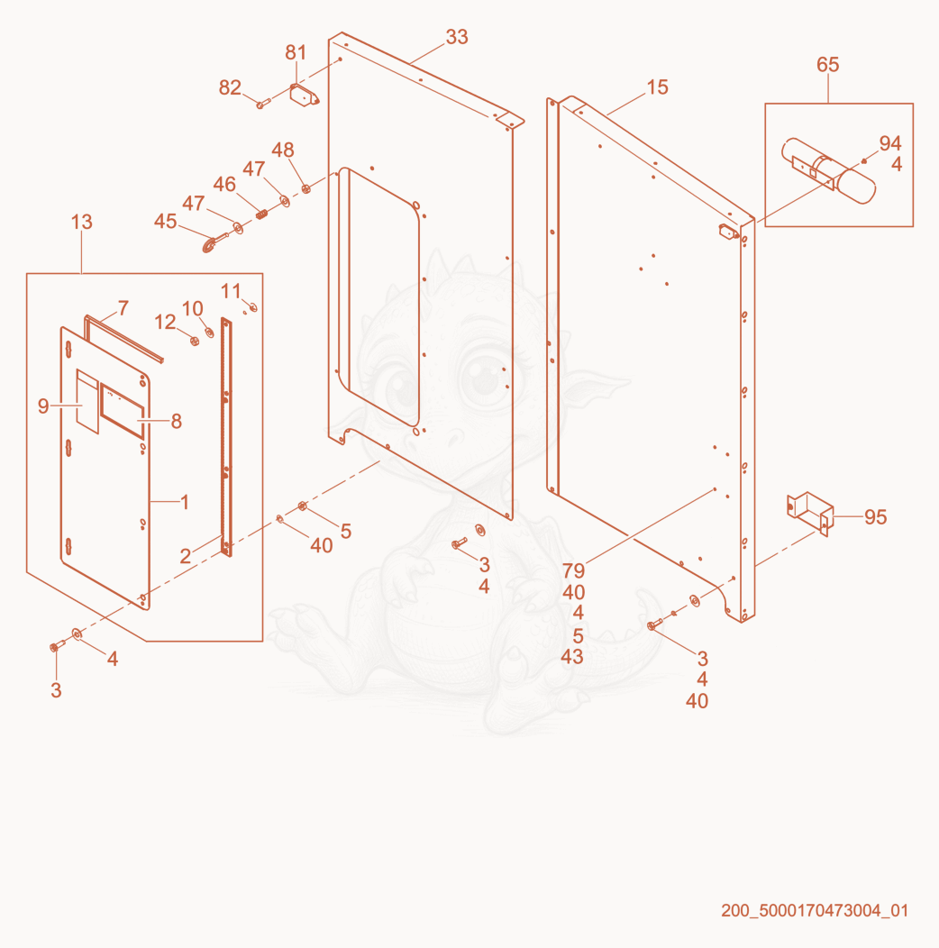 Despiece del Front Enclosure cpl. de una máquina Wacker Neuson PUREHEAT, con globos numerados