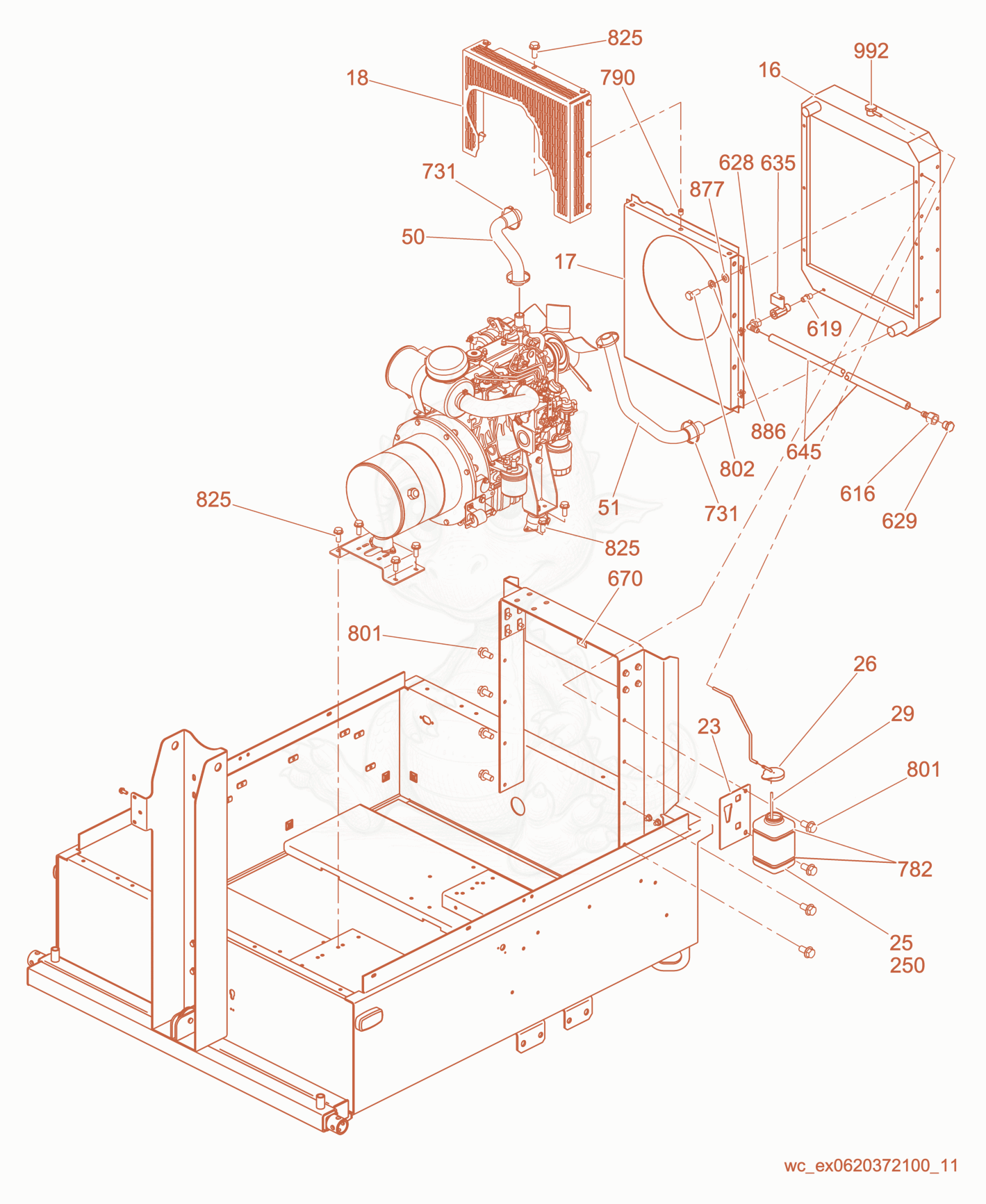 Exploded parts diagram of the Radiator cpl. of a Wacker Neuson LTW6K, with numbered balloons