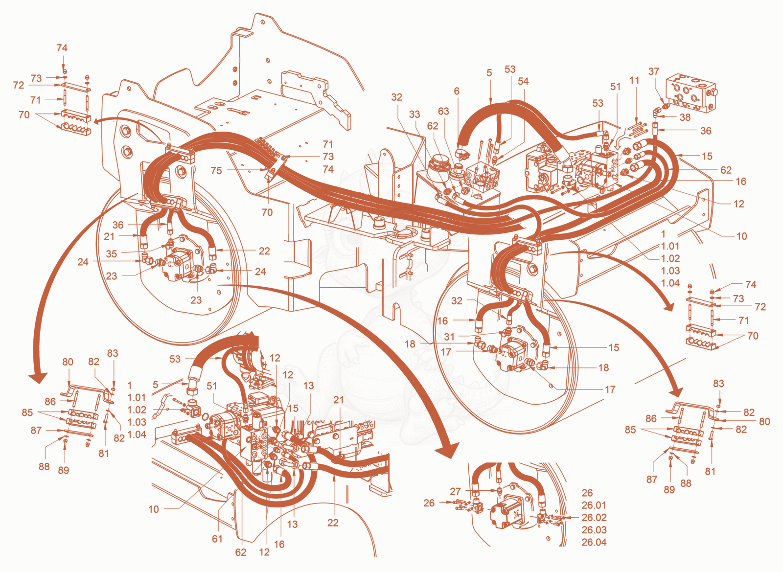 Exploded parts diagram of the vibration drive of a Wacker Neuson RD24-100C, with numbered balloons