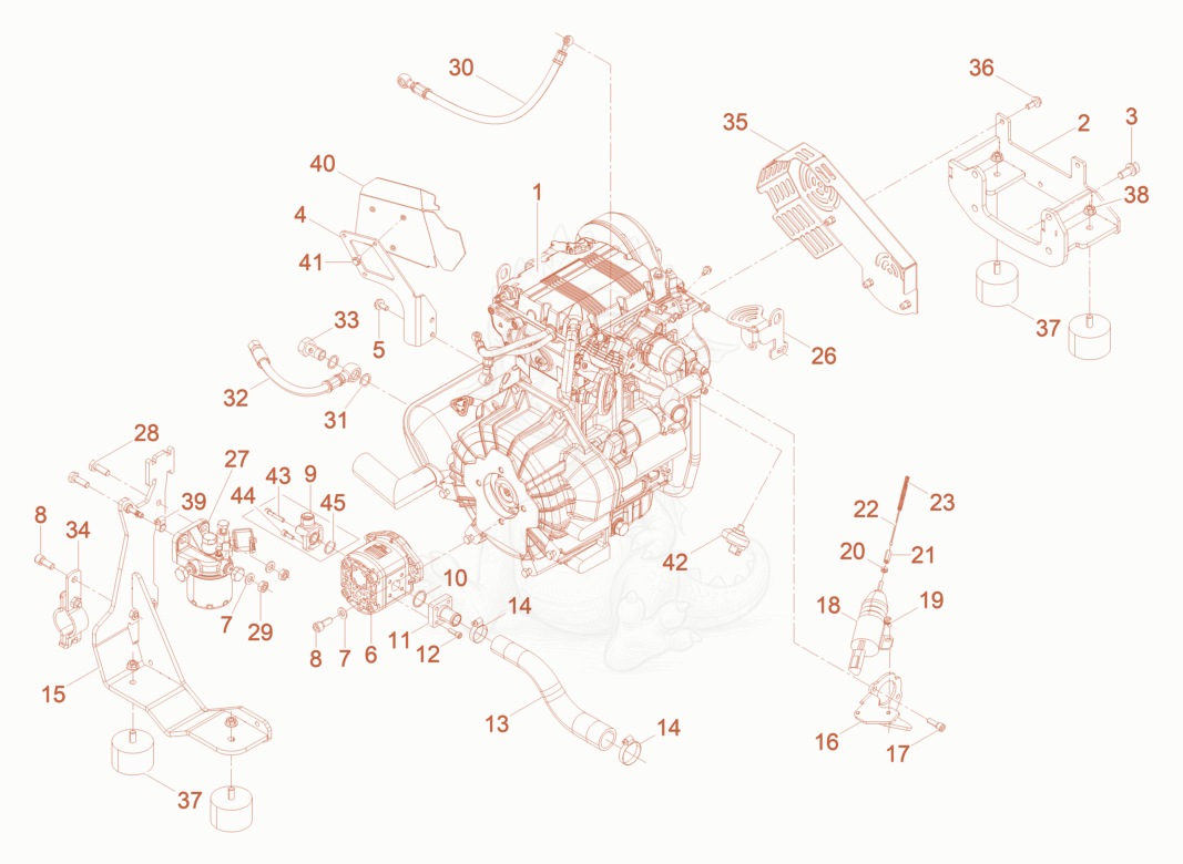 Despiece del Diesel Engine cpl. DPU80/90 de una máquina Wacker Neuson DPU90LEM770US, con globos numerados