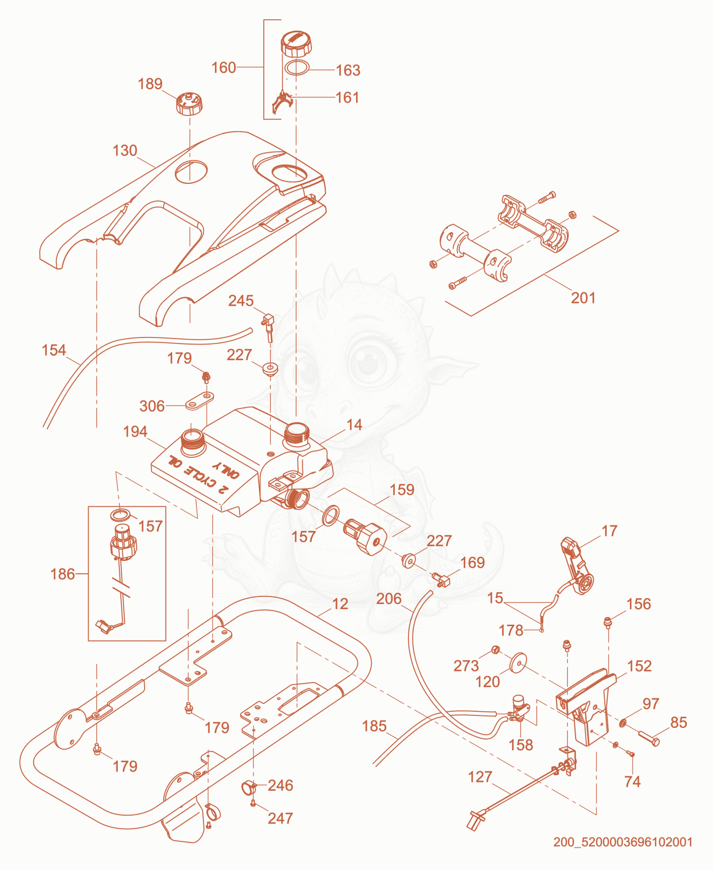 Exploded parts diagram of the Guide Handle cpl. of a Wacker Neuson BS50-2I, with numbered balloons