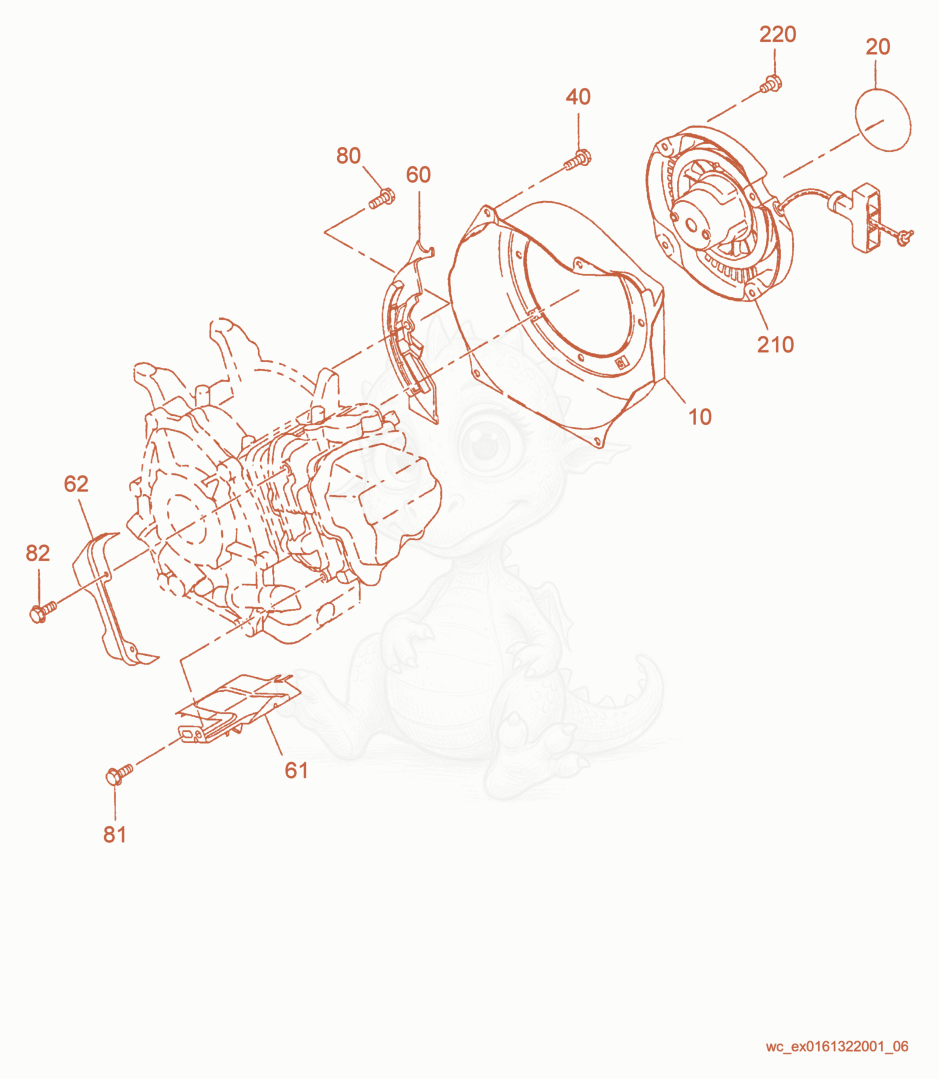 Exploded parts diagram of the Blower Housing/Starter of a Wacker Neuson PDI3, with numbered balloons