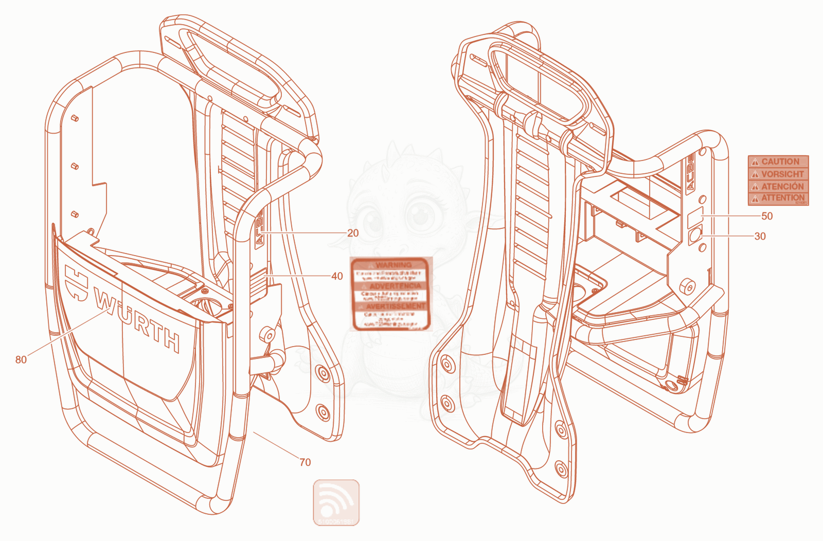Exploded parts diagram of the Labels Würth of a Wacker Neuson ACBEW, with numbered balloons