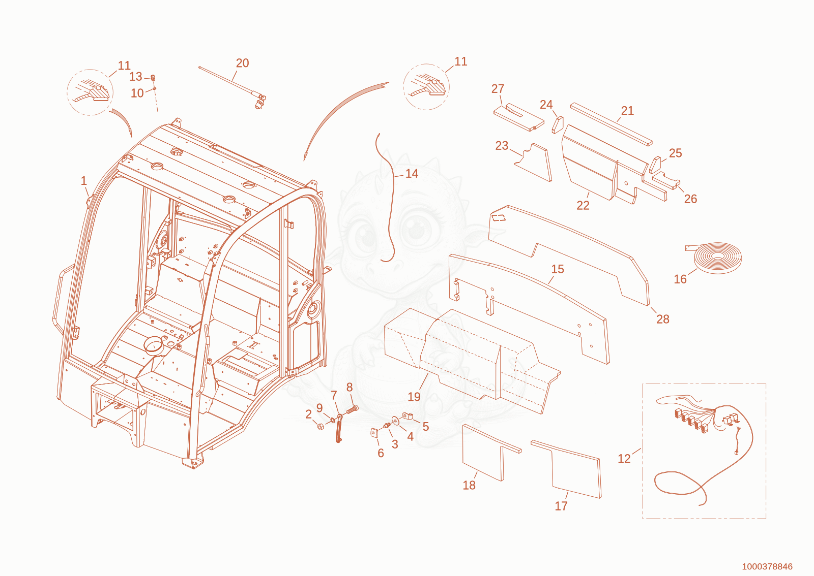 Exploded parts diagram of the cab trim of a Wacker Neuson WL70STAGEV, with numbered balloons