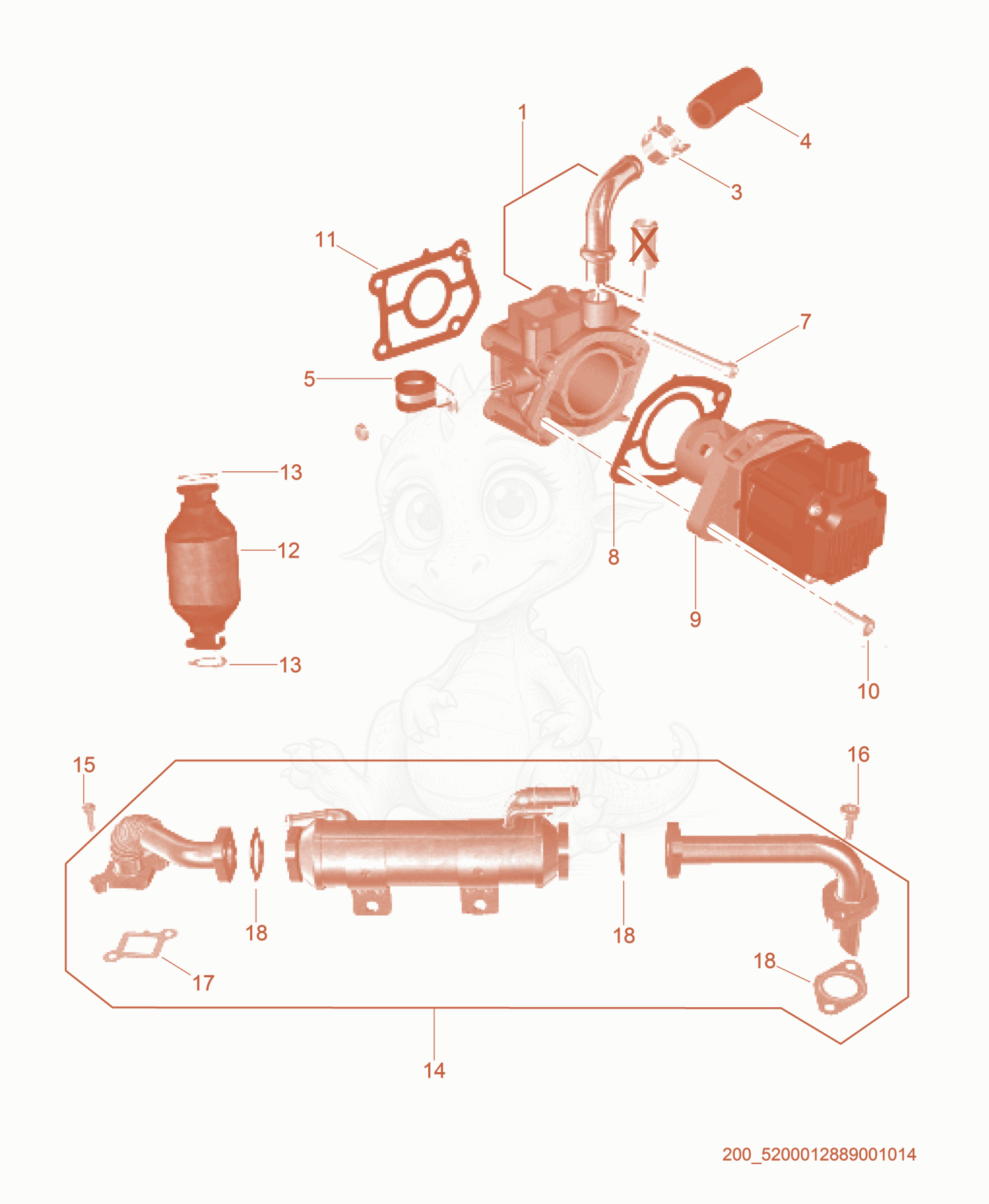 Exploded parts diagram of the Exhaust cpl. of a Wacker Neuson CRT60-74LX, with numbered balloons