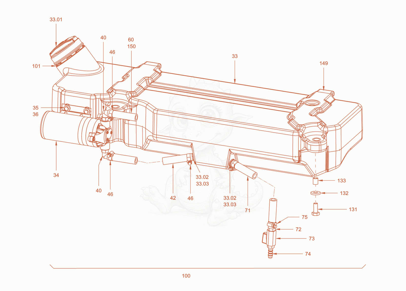 Exploded parts diagram of the additive sprinkling of a Wacker Neuson RD40-130CDPF, with numbered balloons