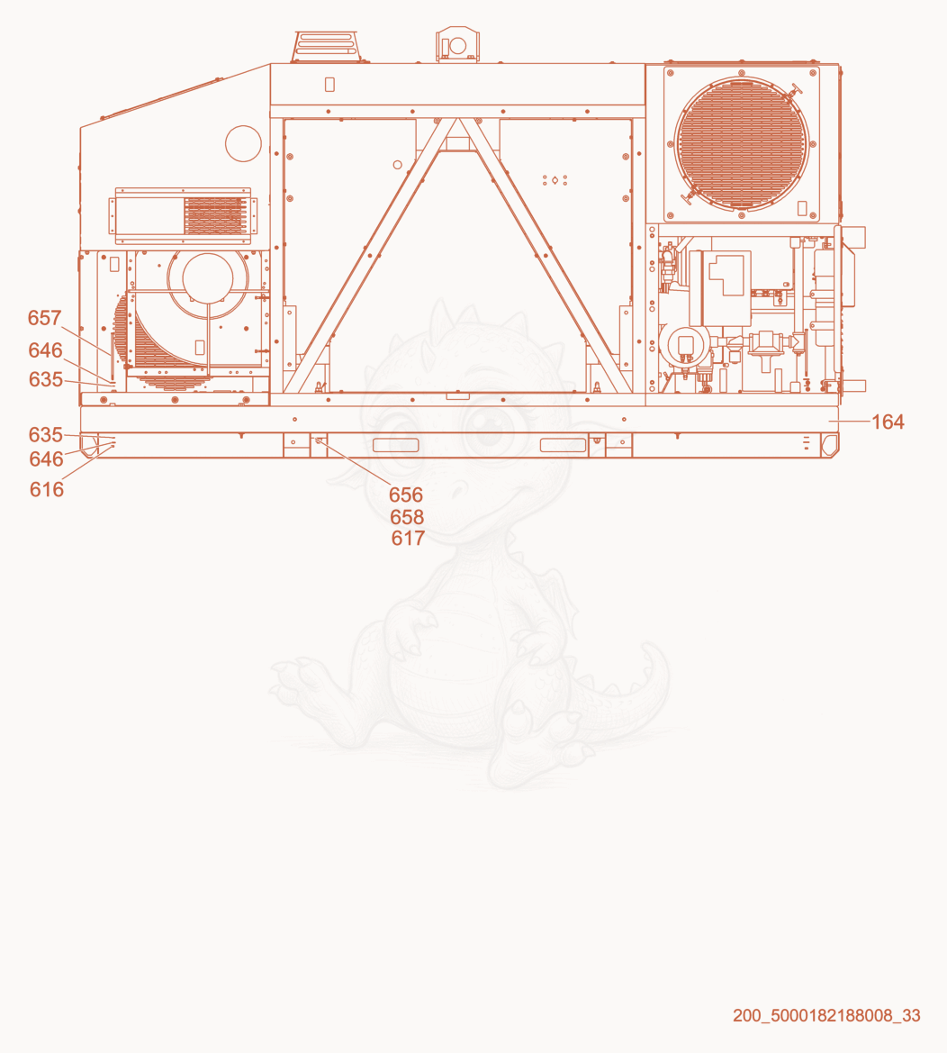 Exploded parts diagram of the Skid of a Wacker Neuson HI750G, with numbered balloons