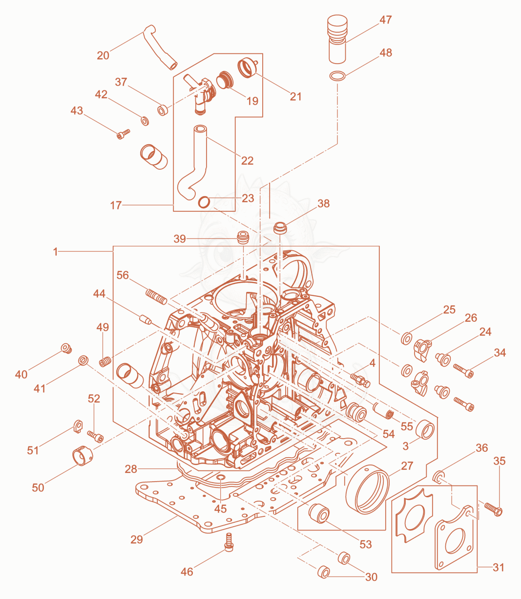 Exploded parts diagram of the Crankcase of a Wacker Neuson DPU6555HEHAPN, with numbered balloons