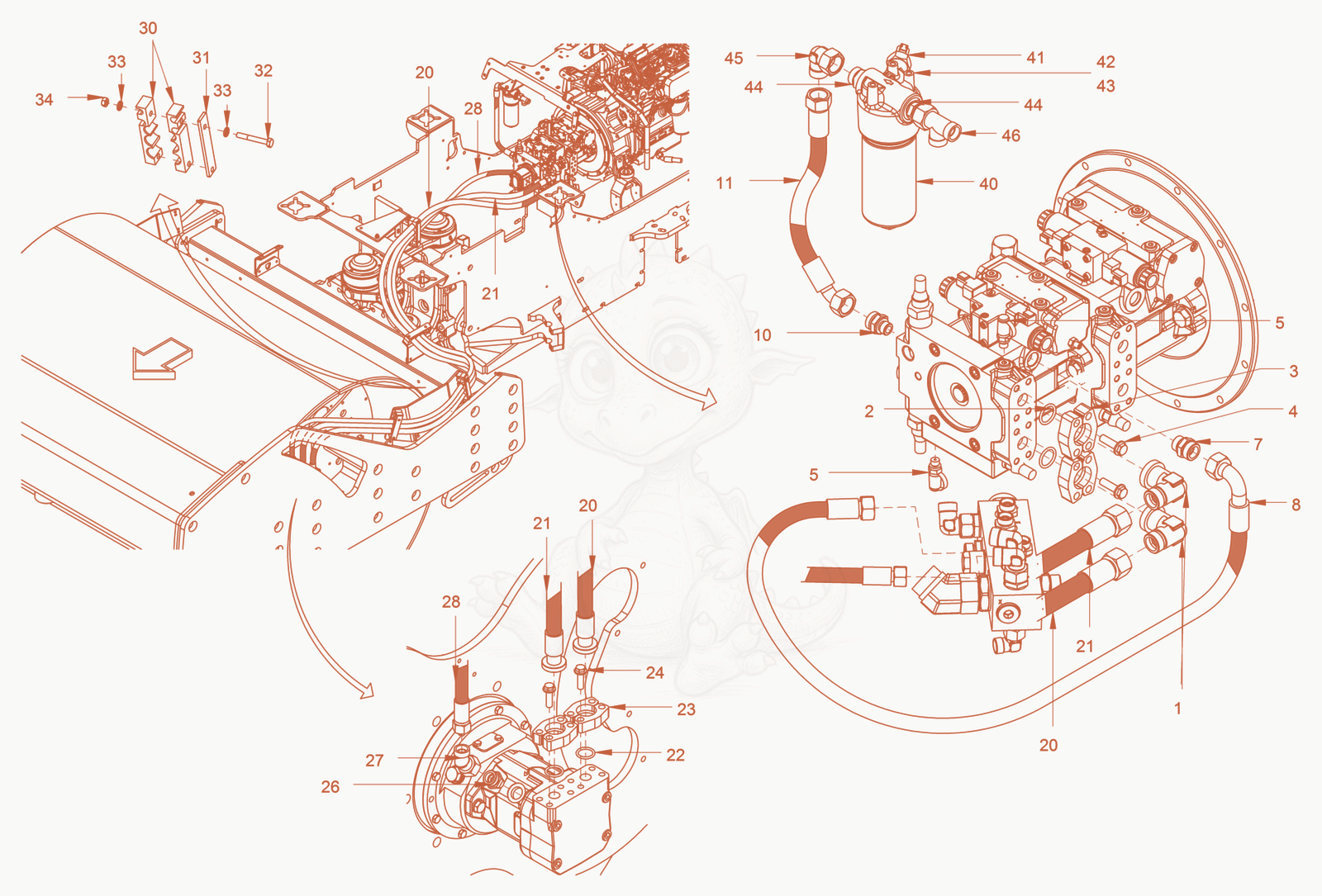 Exploded parts diagram of the vibration drive of a Wacker Neuson RC110, with numbered balloons