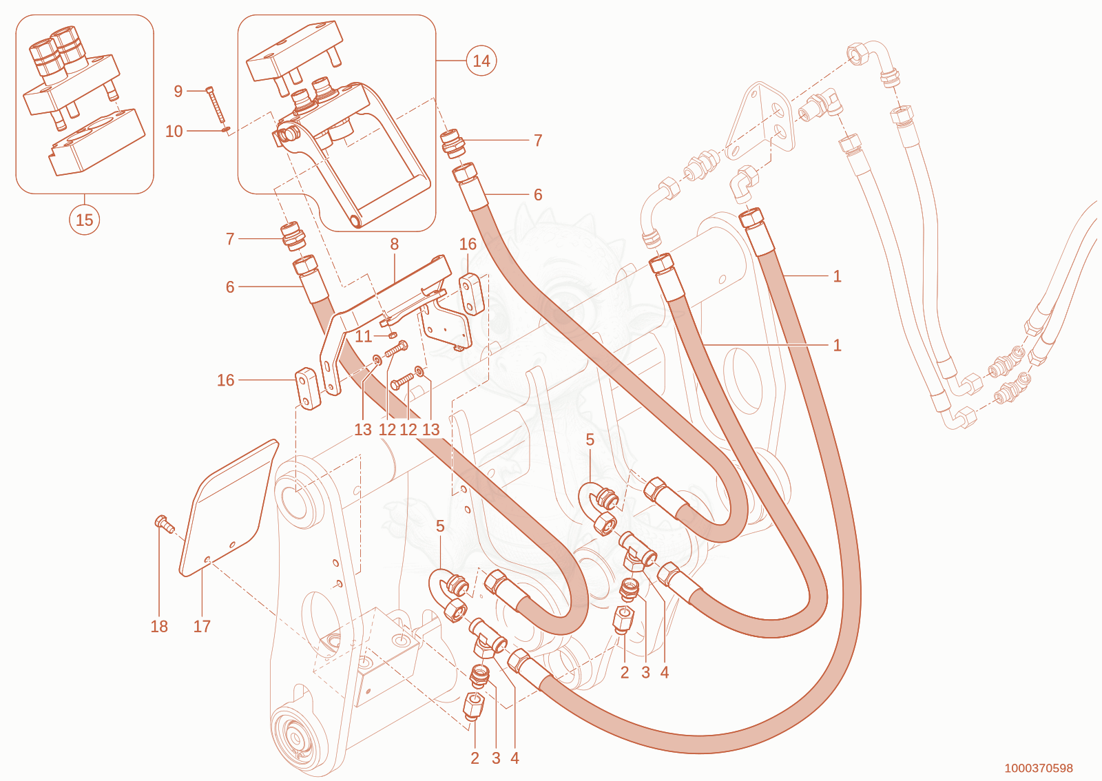 Exploded parts diagram of the 3. Quickhitch facility cycle of a Wacker Neuson TH730(415-14), with numbered balloons