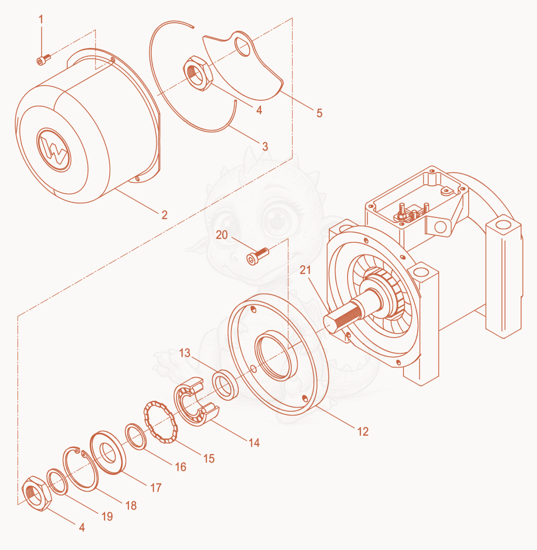 Despiece del External Vibrator cpl. de una máquina Wacker Neuson AR54/3/042, con globos numerados