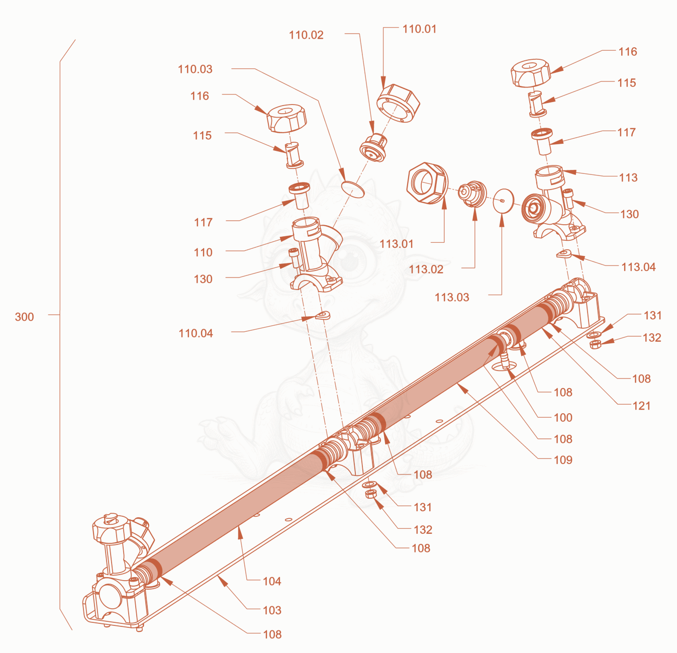 Exploded parts diagram of the sprinkling of a Wacker Neuson RD24-100ODPF, with numbered balloons