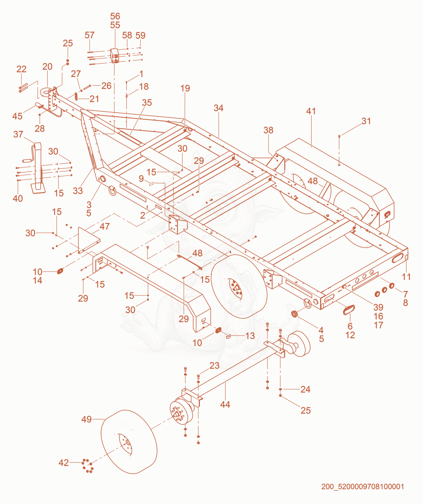 Exploded parts diagram of the Trailer Frame w/Electric Brake of a Wacker Neuson G320, with numbered balloons