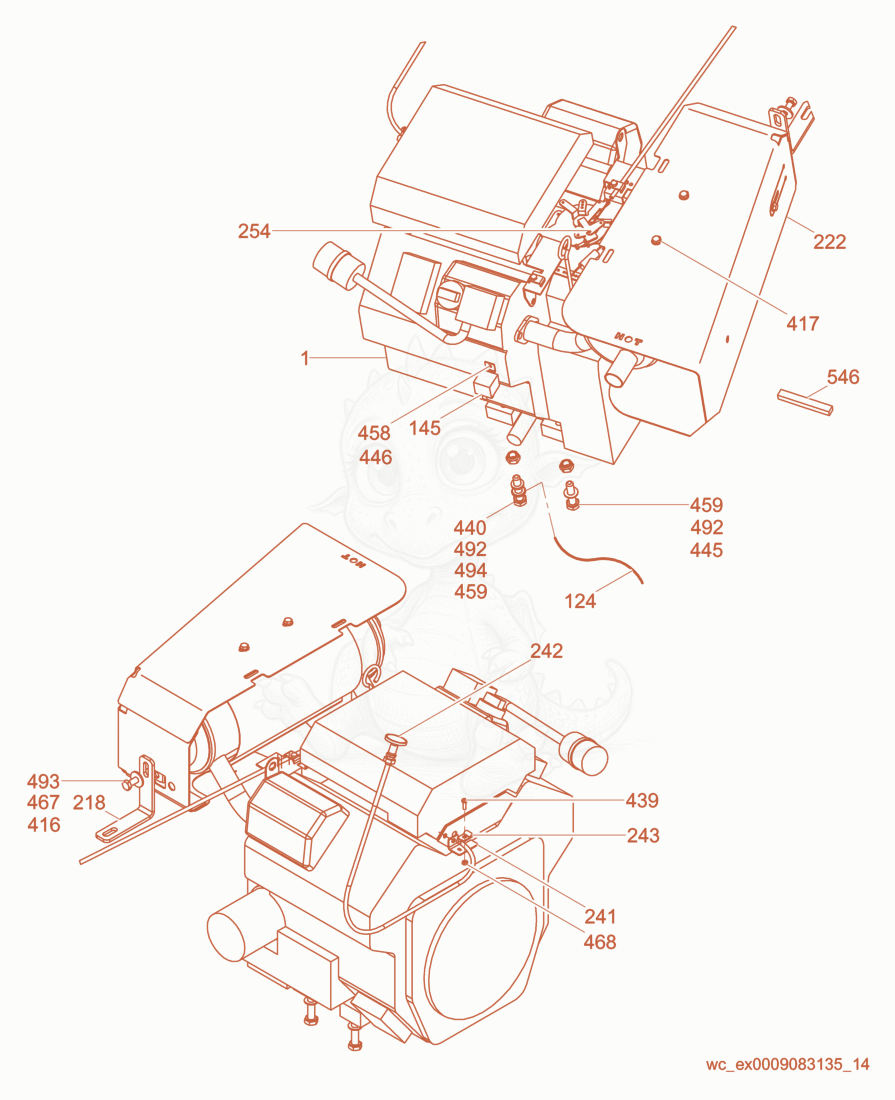 Exploded parts diagram of the Engine cpl. of a Wacker Neuson CRT36-23K-H, with numbered balloons