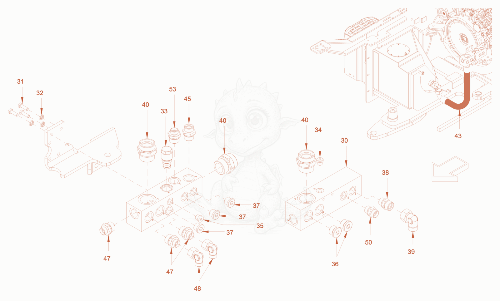 Exploded parts diagram of the hydraulic oil tank of a Wacker Neuson RC70P, with numbered balloons