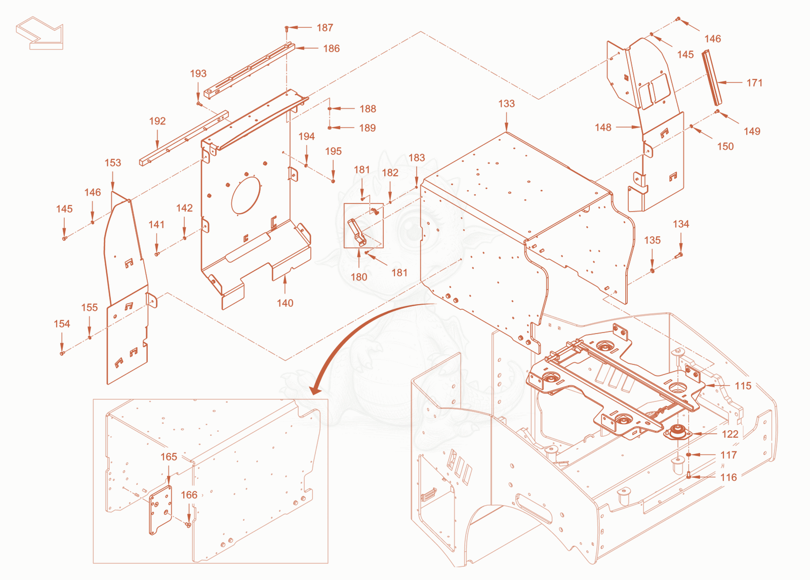 Exploded parts diagram of the main frame and assemblies of a Wacker Neuson RD24-100E, with numbered balloons