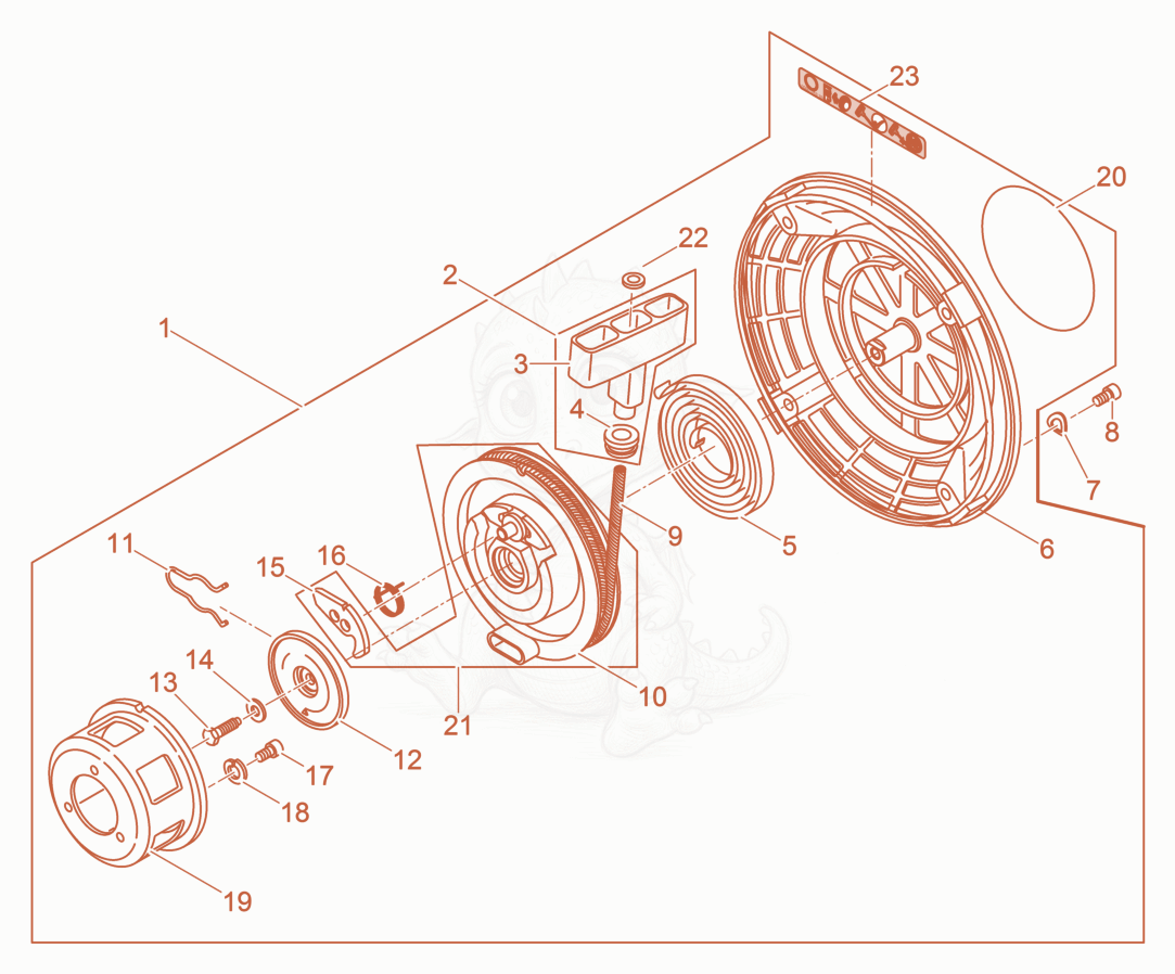 Exploded parts diagram of the Rewind Starter of a Wacker Neuson DPU3050HWUSARMY, with numbered balloons