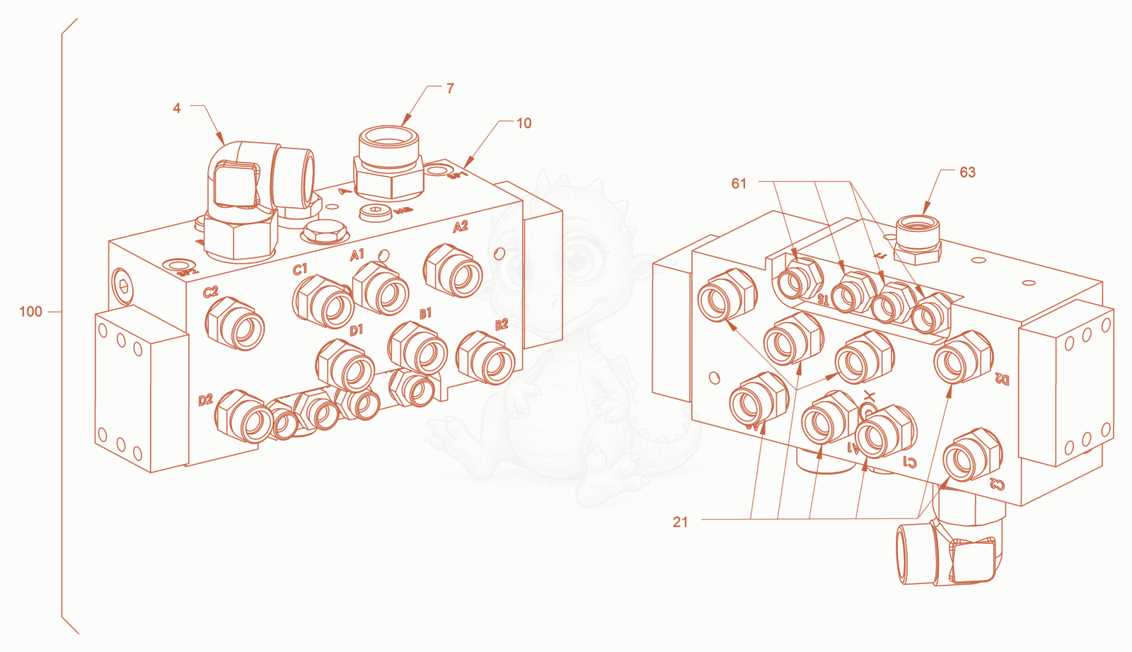 Exploded parts diagram of the advance drive of a Wacker Neuson RD45-140, with numbered balloons