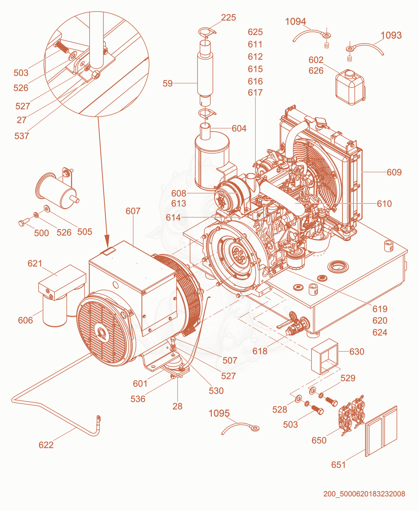 Despiece del Genset cpl. (2) de una máquina Wacker Neuson HI770XHD, con globos numerados