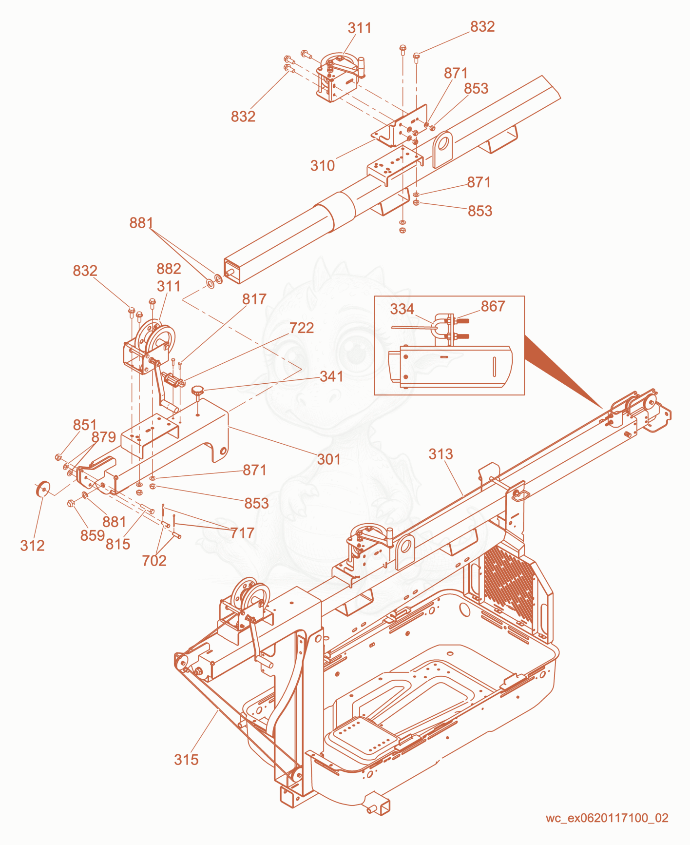 Exploded parts diagram of the Manual Winch of a Wacker Neuson LTN6LE, with numbered balloons