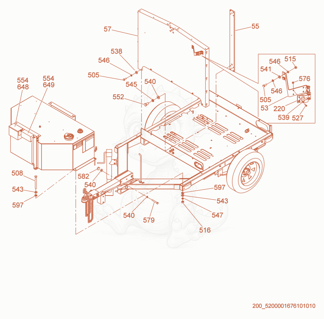 Exploded parts diagram of the Fuel Tank Mounting of a Wacker Neuson E1100, with numbered balloons