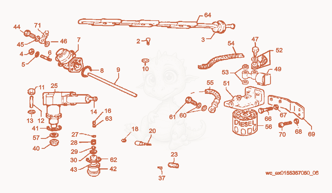 Exploded parts diagram of the Fuel System of a Wacker Neuson LTC4L, with numbered balloons
