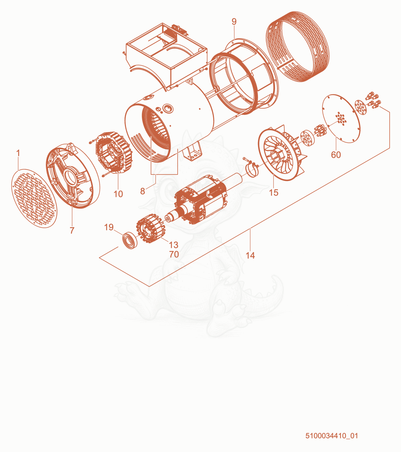 Exploded parts diagram of the Generator cpl. of a Wacker Neuson G50, with numbered balloons