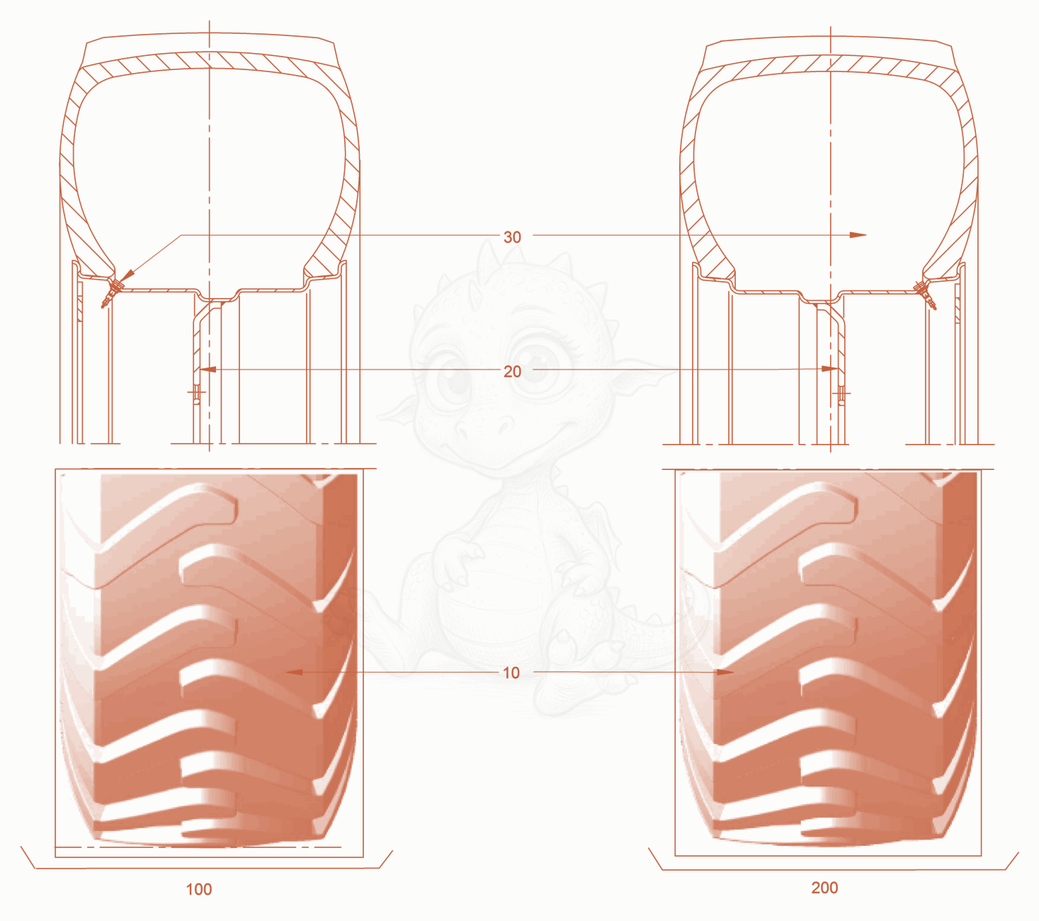 Exploded parts diagram of the Tire Equipment of a Wacker Neuson RC70VOUS, with numbered balloons