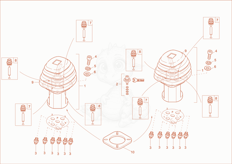 Exploded parts diagram of the joystick of a Wacker Neuson 1404, with numbered balloons