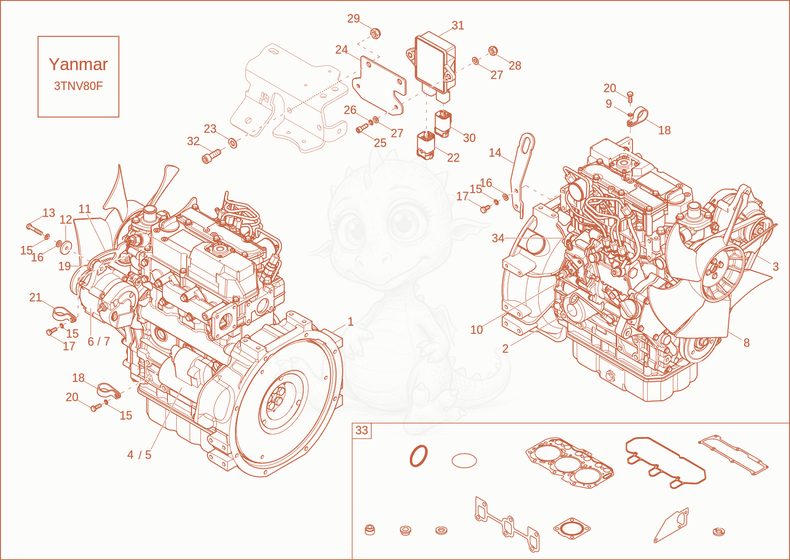 Exploded parts diagram of the diesel engine (Option) of a Wacker Neuson ET24, with numbered balloons