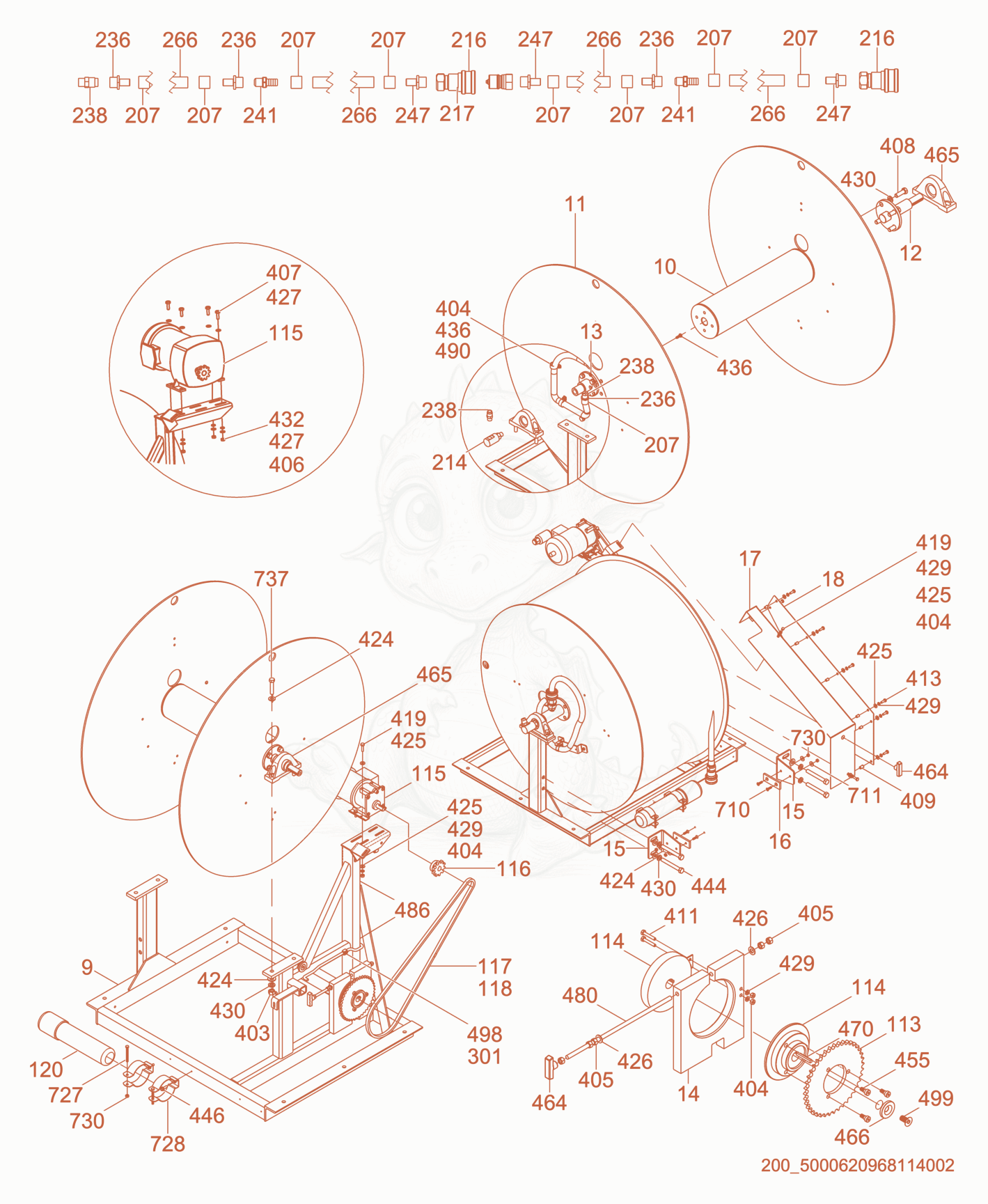 Exploded parts diagram of the Hose Reel cpl. of a Wacker Neuson E3000ES, with numbered balloons