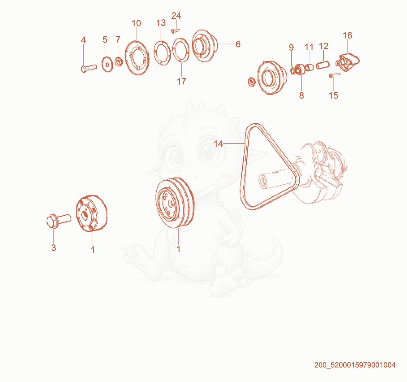 Exploded parts diagram of the Pulley cpl. of a Wacker Neuson RTL82-SC3, with numbered balloons