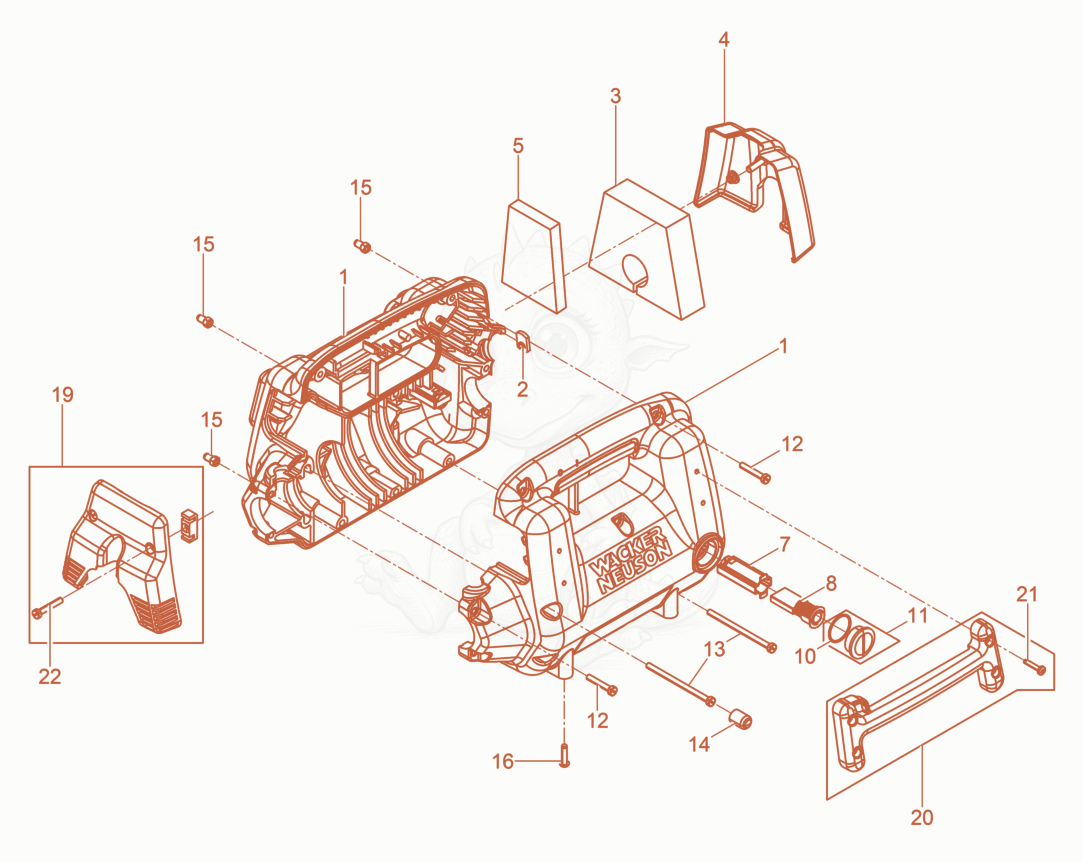 Exploded parts diagram of the Housing cpl. of a Wacker Neuson M2000/120/UL, with numbered balloons