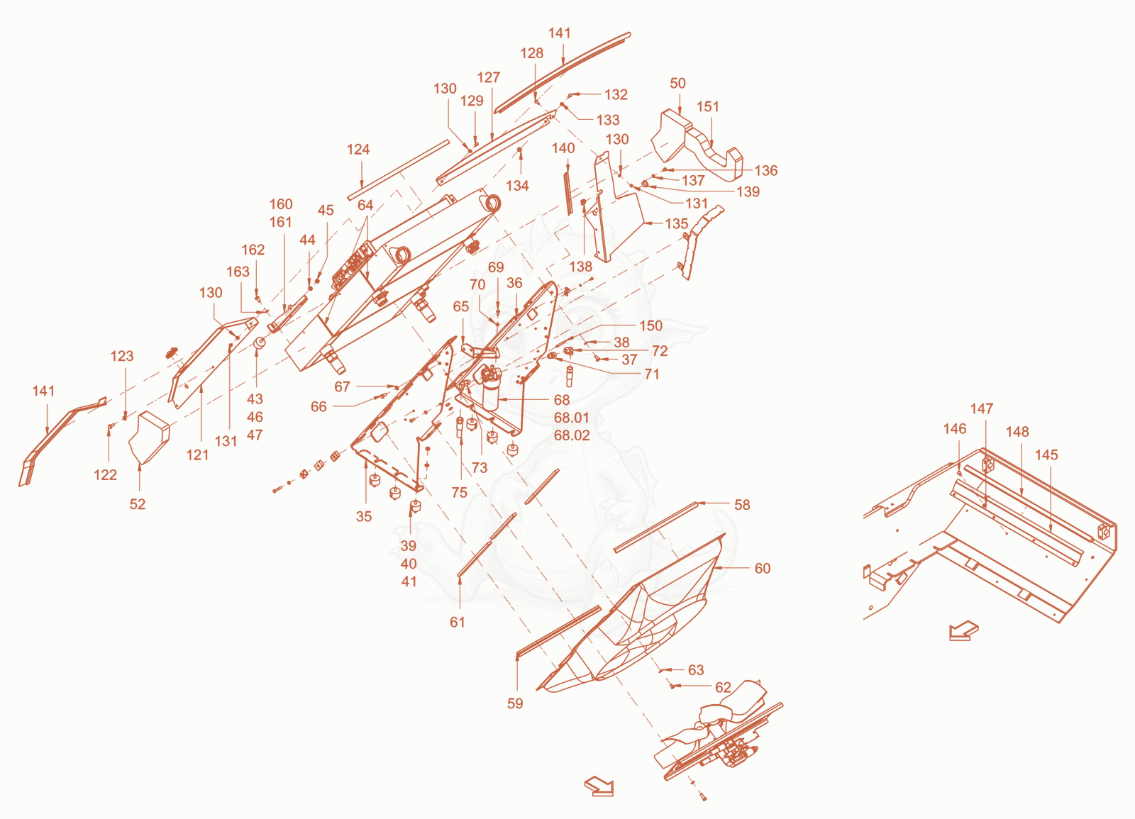 Exploded parts diagram of the cooling (engine/hydraulic oil) of a Wacker Neuson RC110PUSROPS, with numbered balloons