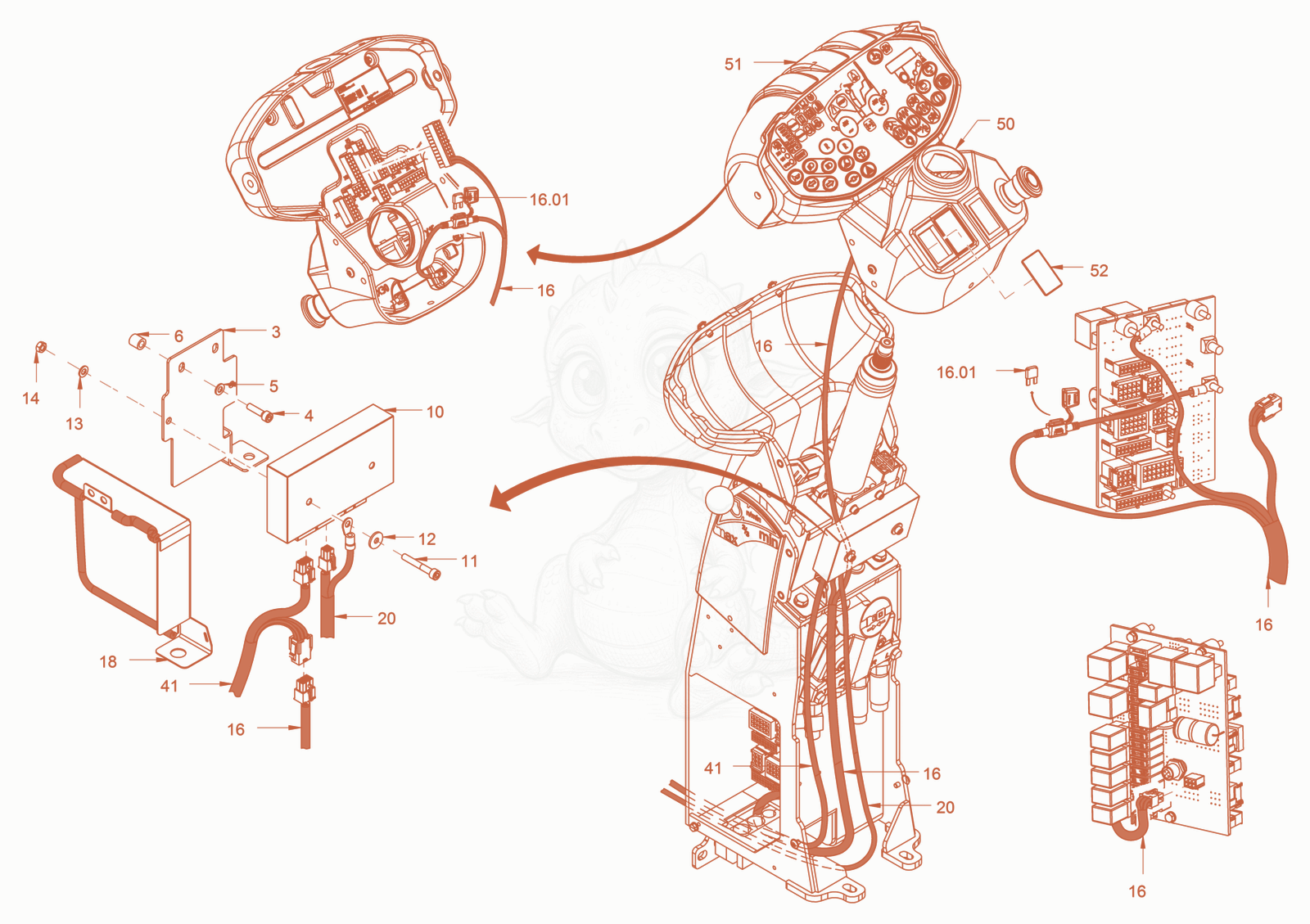 Exploded parts diagram of the compactometer, hcm of a Wacker Neuson RD24-100O, with numbered balloons