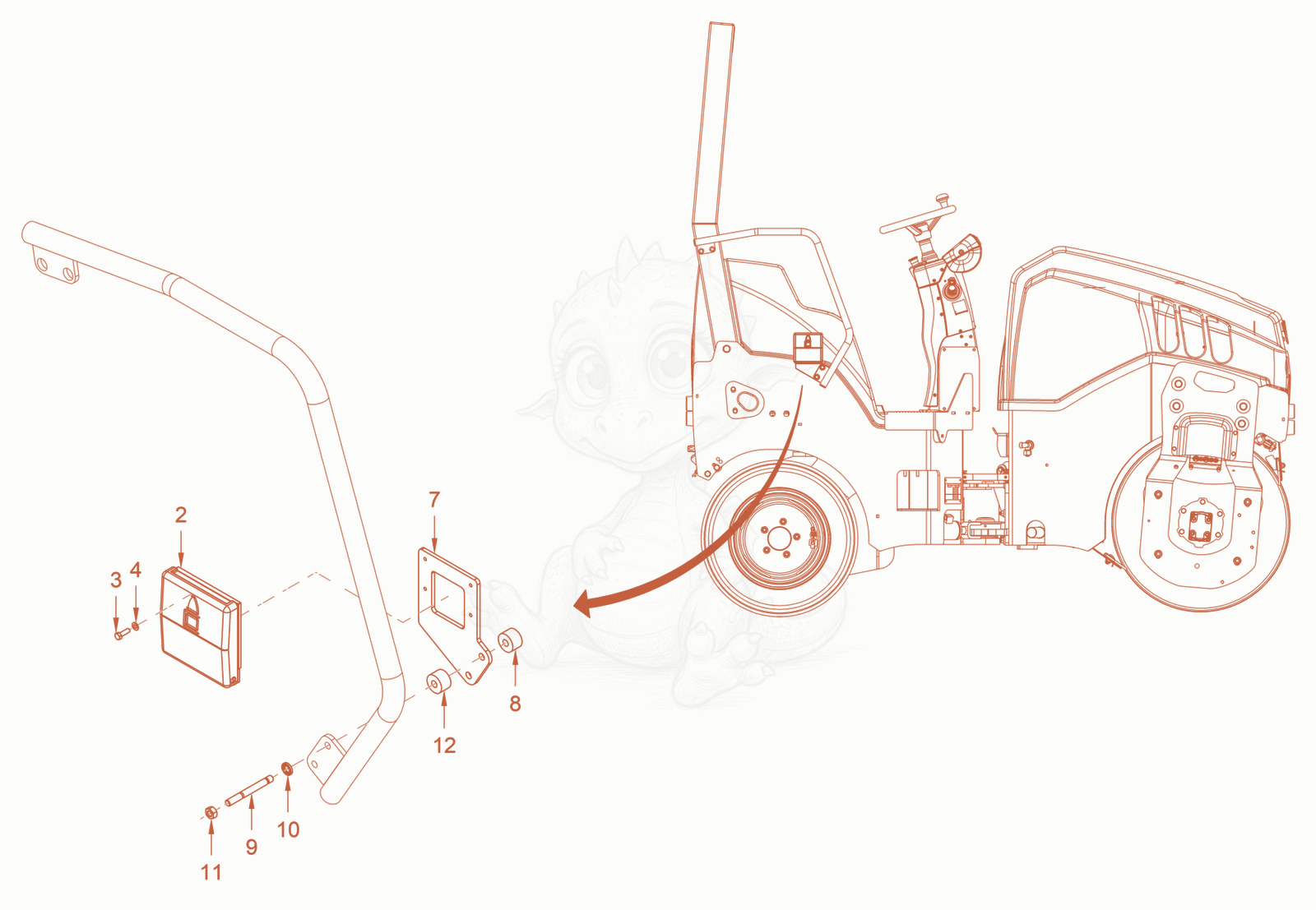 Exploded parts diagram of the bottle-support of a Wacker Neuson RD24-100CE, with numbered balloons
