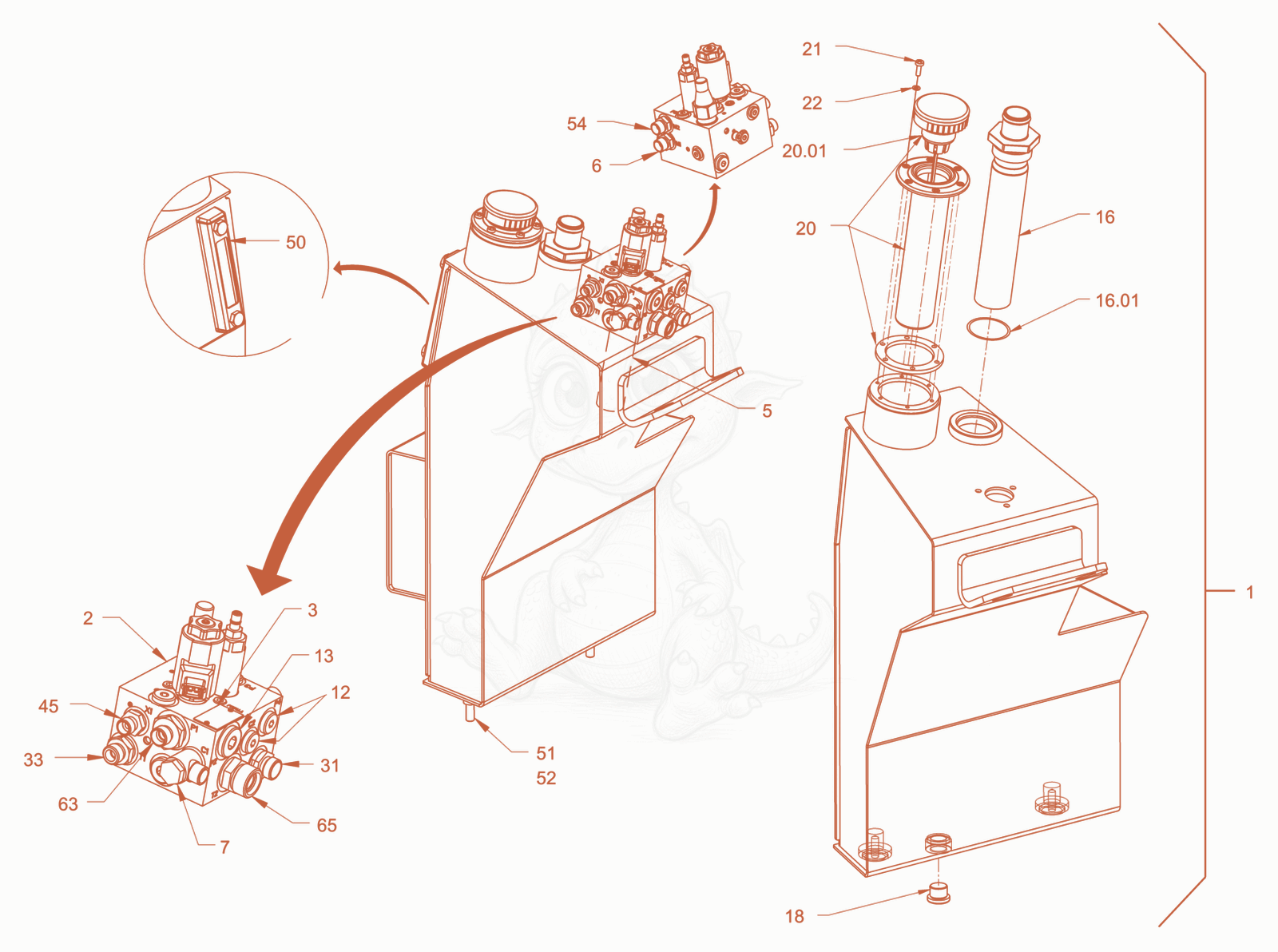 Exploded parts diagram of the hydraulic oil tank of a Wacker Neuson RD28-120CCN, with numbered balloons