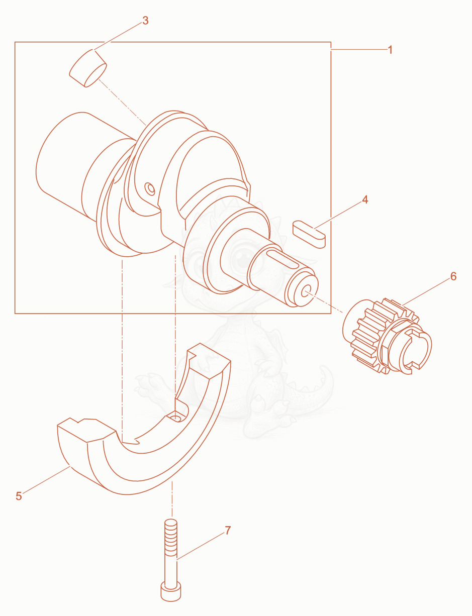 Exploded parts diagram of the Crankshaft of a Wacker Neuson DPU6555HEHAPN, with numbered balloons