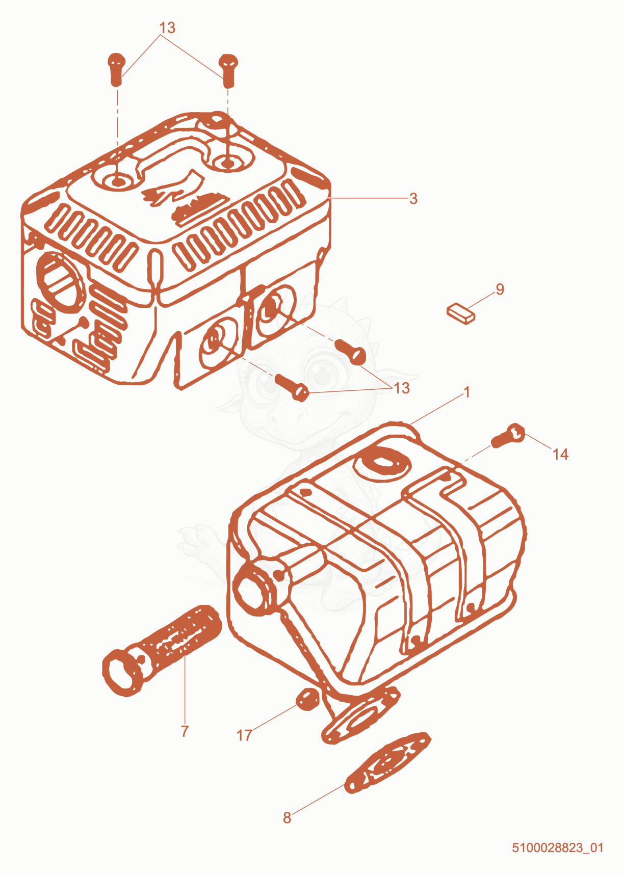 Exploded parts diagram of the Muffler of a Wacker Neuson CT30ADT-E, with numbered balloons